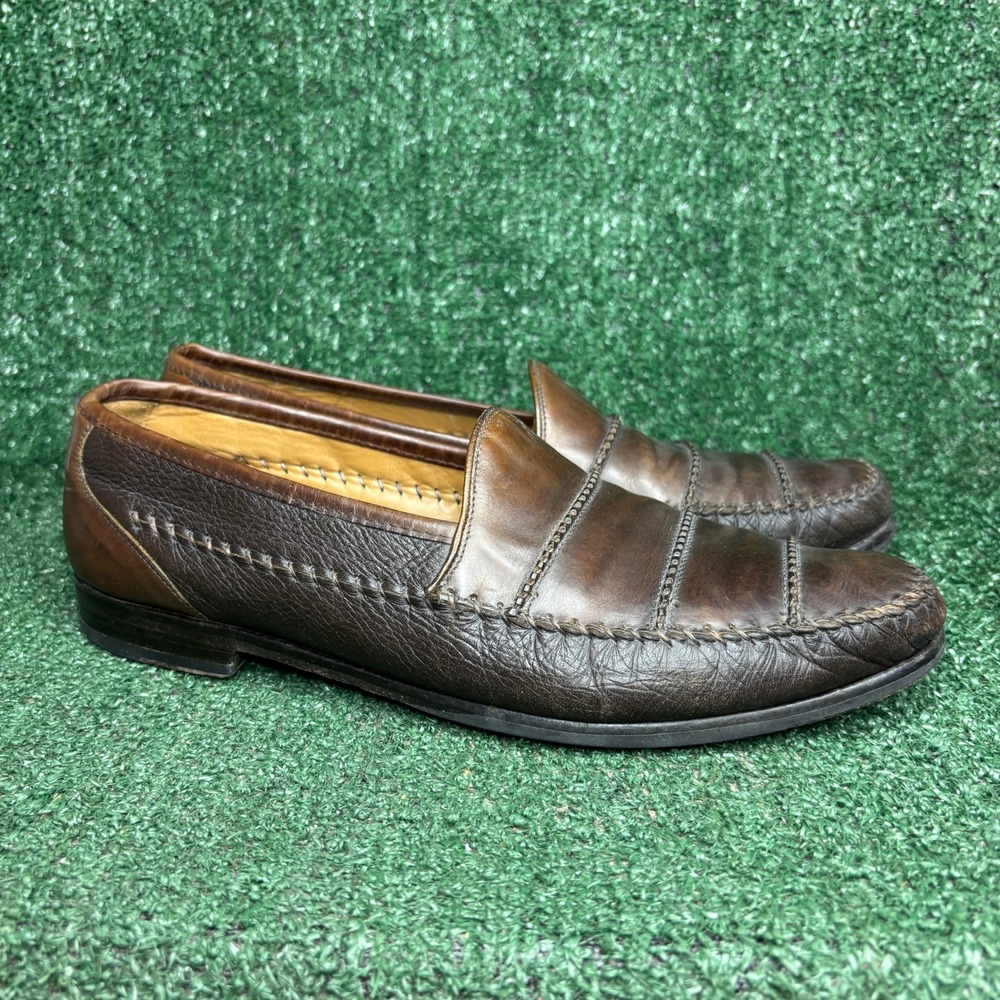 Mezlan‎ Leather Whipstitch Handcrafted Classic Loafers Brown Mens Size 10.5M